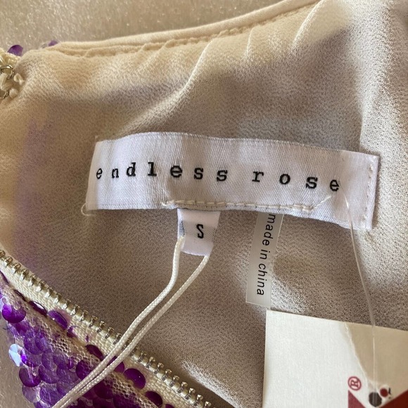 NWT Endless Rose Purple Sequin Shirt Scoop Neck Small Flutter Sleeve Crop Top - Picture 7 of 9